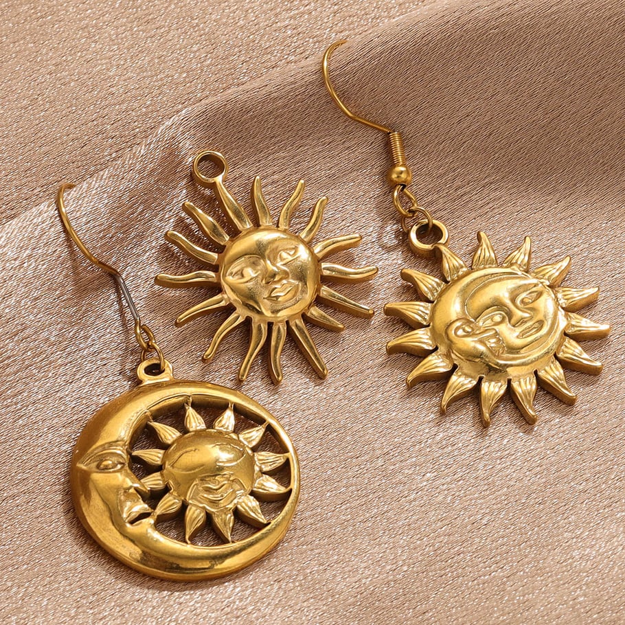 1 Paar Retro-Anhänger Sonne/Mond der Simple-Serie, 18 Karat vergoldet, für Damen Bild4