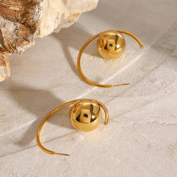 1 Pair Simple Series Simple Solid Color Stainless Steel 18K Gold Plated Women Hoop Earrings 2