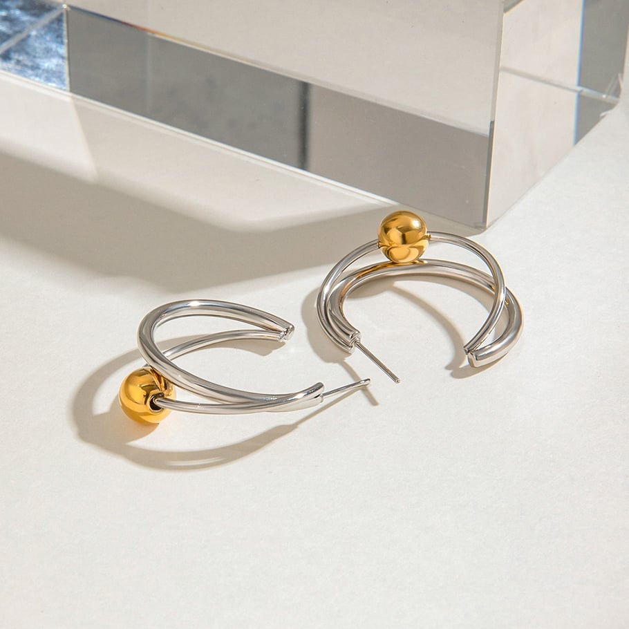 1 Paar einfache Serie Ins Style Ringförmige Creolen aus Edelstahl in Goldfarbe für Damen Bild7