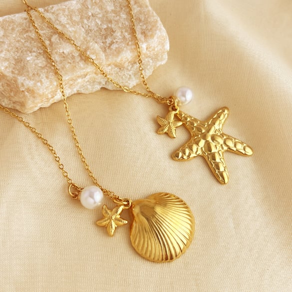 1 Piece Vacation Series Vivid Starfish For Beaches Stainless Steel Gold Color Women's Pendant Necklaces 2