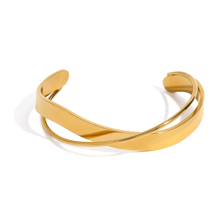 1 Piece Fascinating Series Solid Overlap Line Stainless Steel Gold Color Women's Bangles Picture6