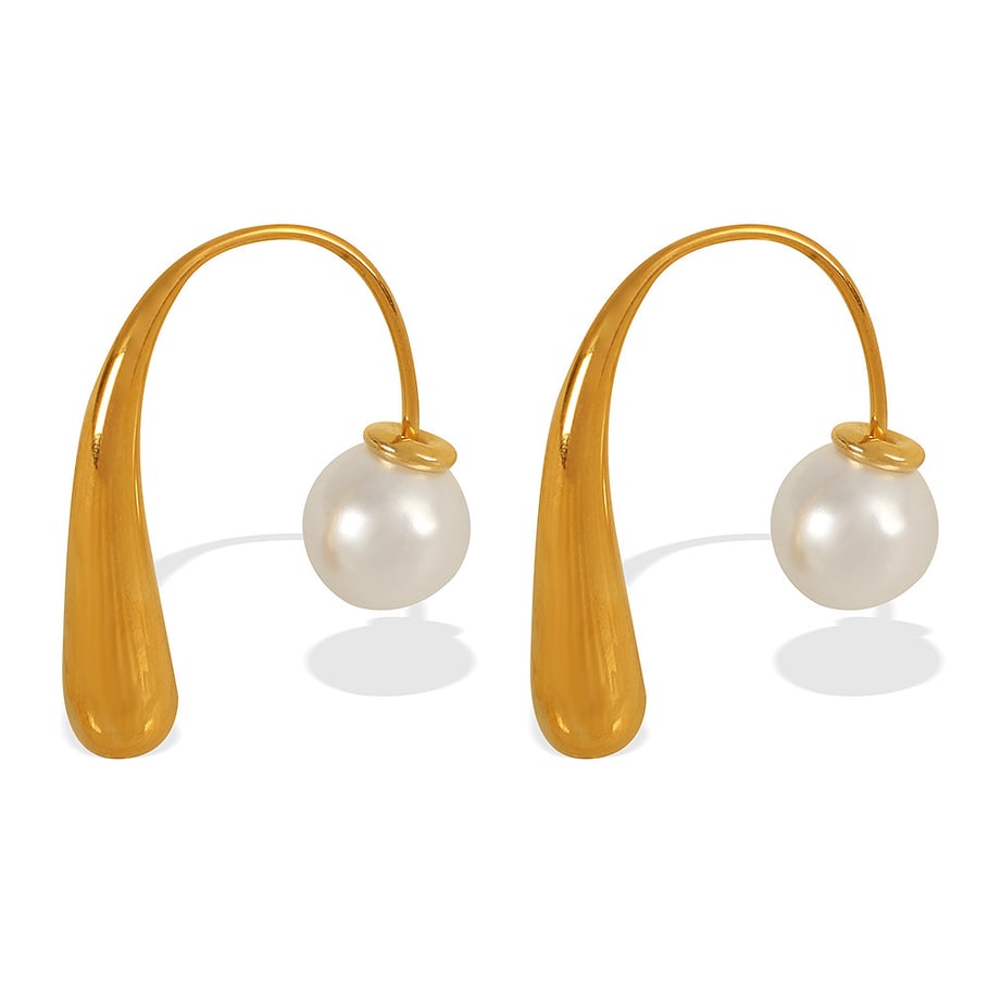 1 Pair Simple Series Simple Geometric Stainless Steel 18K Gold Plated Artificial Pearl Women Stud Earrings Picture4
