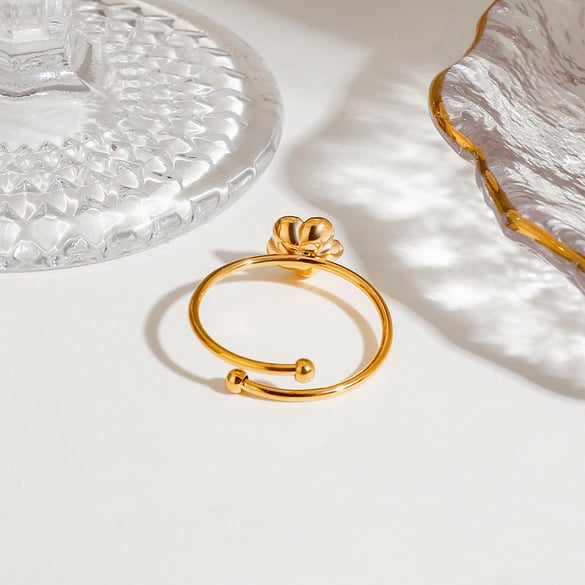 1 Adet Romantik Seri Ins Stil Çiçek Paslanmaz Çelik Altın Rengi Kadın Ayarlanabilir Yüzükler
