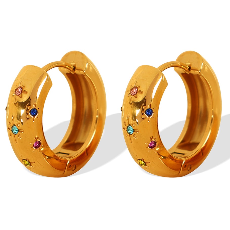1 Pair Simple Series Retro Geometric Stainless Steel 18K Gold Plated Rhinestone Women Hoop Earrings Picture6