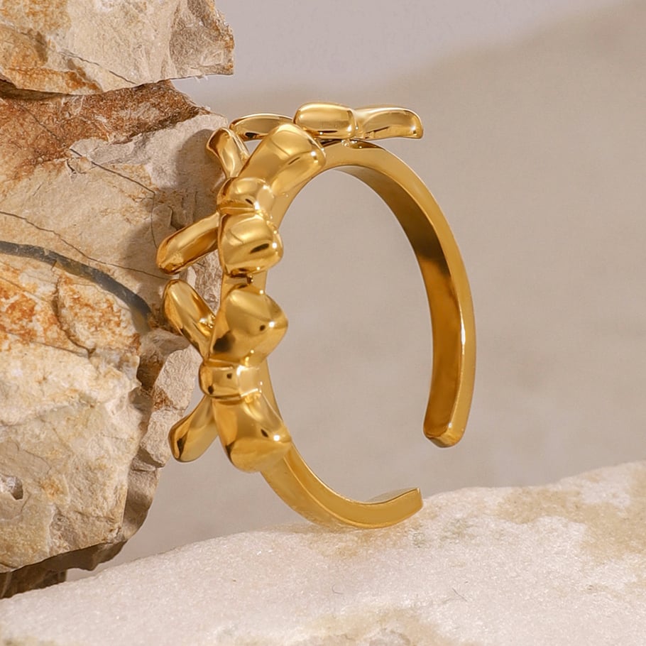 1 Piece Simple Sweet Style Bowknot Shape Stainless Steel 18K Gold Plated Women's Adjustable Rings Picture3