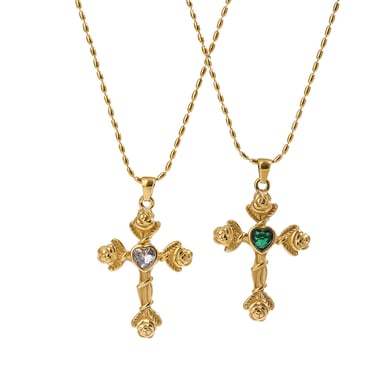1 Stück Luxuriöse Serie Europa und Amerika Kreuz Edelstahl Gold Farbe Damen Anhänger Halsketten h5 Bild9
