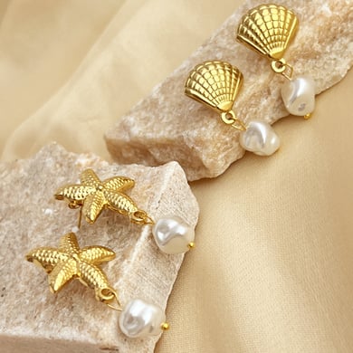 1 Pair Oceanic Stainless Steel Gold Color Drop Earrings h5 Picture3