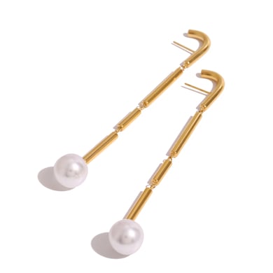 1 Pair Classic Series Europe and America line Stainless Steel 18K Gold Plated Artificial Pearl Women Drop Earrings h5 Picture7