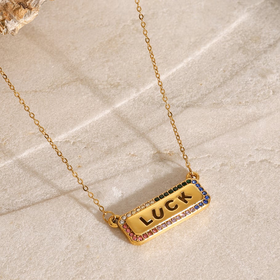 1 Piece Simple Series Casual Letter Stainless Steel 18K Gold Plated Rhinestone Women Pendant necklaces Picture3