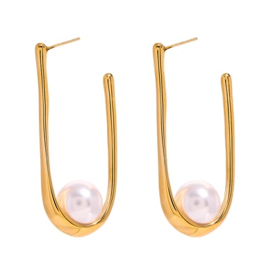 1 Pair Simple Series Casual Letter Stainless Steel 18K Gold Plated Artificial Pearl Women Hoop Earrings h5 Picture5