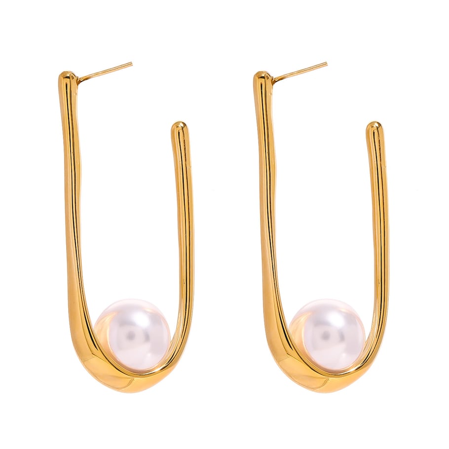 1 Pair Simple Series Casual Letter Stainless Steel 18K Gold Plated Artificial Pearl Women Hoop Earrings Picture5