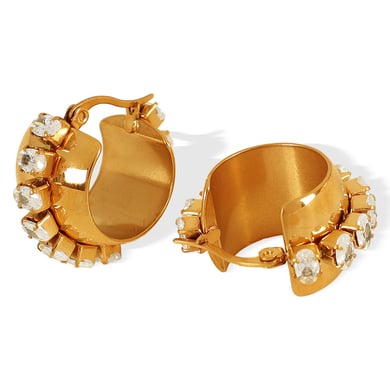 1 Pair Simple Series Retro Geometric Stainless Steel 18K Gold Plated Zircon Women Hoop Earrings h5 Picture5