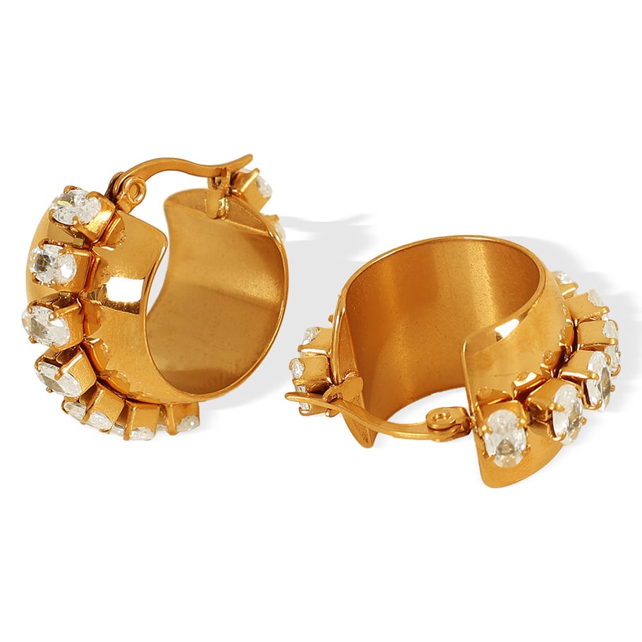 1 Pair Simple Series Retro Geometric Stainless Steel 18K Gold Plated Zircon Women Hoop Earrings Picture5