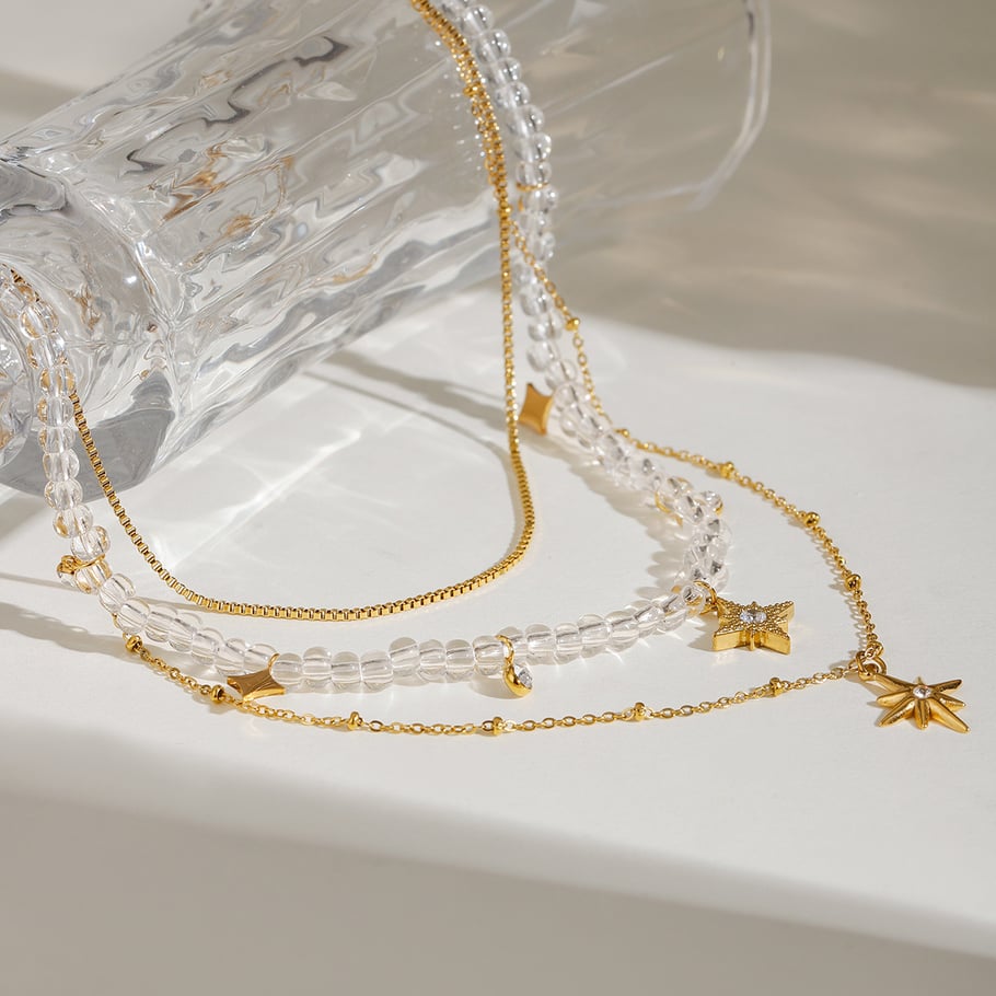 1 Stück Luxuriöse Serie Elegante Stern Edelstahl 18K vergoldet Strass Damen Anhänger Halsketten Bild3
