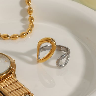 1 Pair Modern Series Exaggerated Irregular Stainless Steel Gold and Silver Color Women's Single Rings h5 Picture4