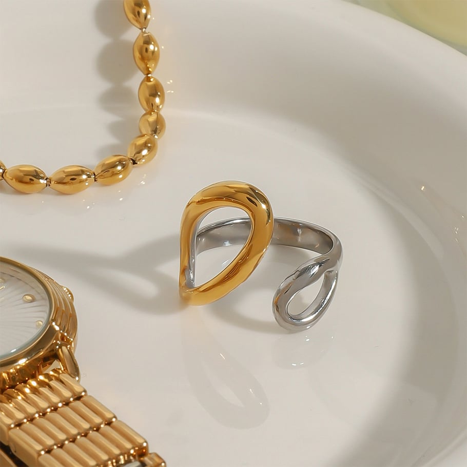 1 Pair Modern Series Exaggerated Irregular Stainless Steel Gold and Silver Color Women's Single Rings Picture4