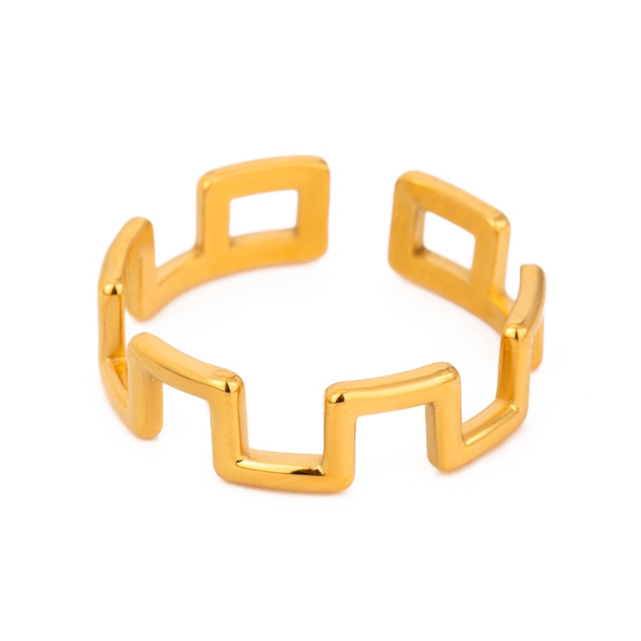 1 Paar Simple Series Einfache geometrische Edelstahl 18 Karat vergoldete verstellbare Damenringe Bild4