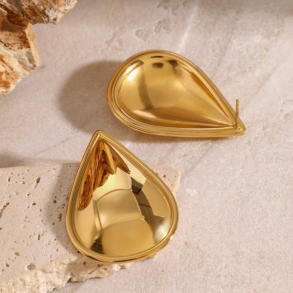 1 Pair Simple Series Simple Droplet Stainless Steel 18K Gold Plated Women Stud Earrings 2