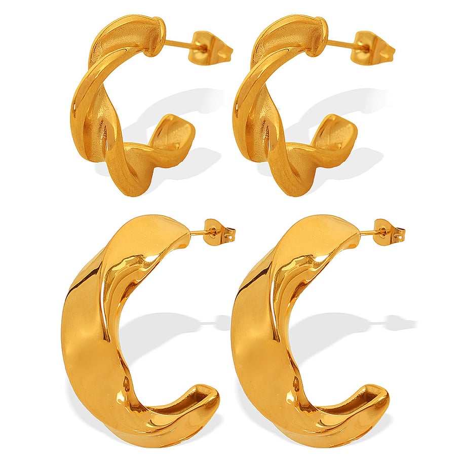 1 Pair Simple Series Classic Geometric Stainless Steel 18K Gold Plated Women Hoop Earrings Picture4