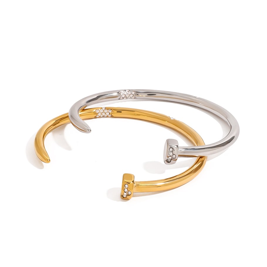 1 Piece Modern Series Classic Annular Nail Stainless Steel Gold Color Women's Bangles Picture9