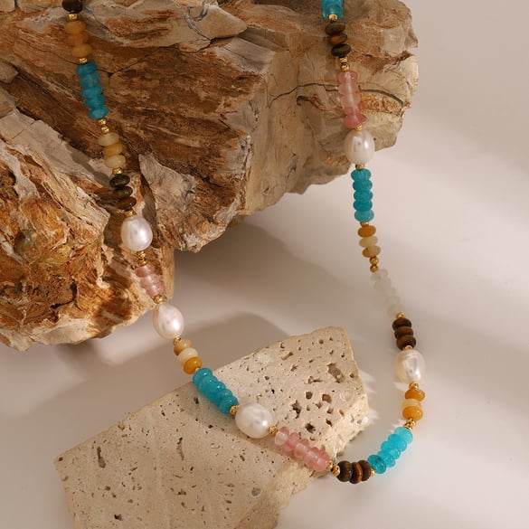 Collier de perles artificielles pour femmes, série classique, perles élégantes en acier inoxydable plaqué or 18 carats 2