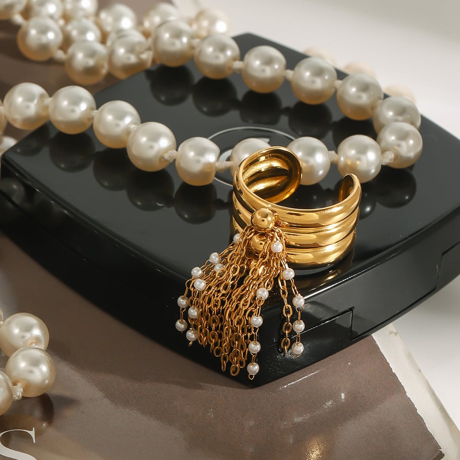 1 Piece Classic Series Designsble Tassel Stainless Steel Gold Color Women's Single Rings Picture4