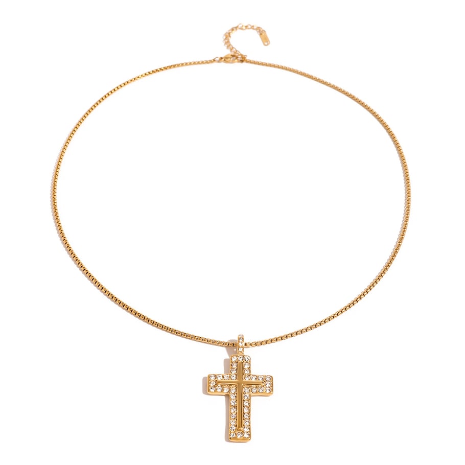 1 Piece Ethnic Series Classic Cross Stainless Steel 18K Gold Plated Zircon Women Pendant Necklaces Picture6