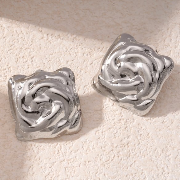1 Pair Lustrous Series Retro Vortex Square Shape Titanium Steel Gold Color Women's Stud Earrings