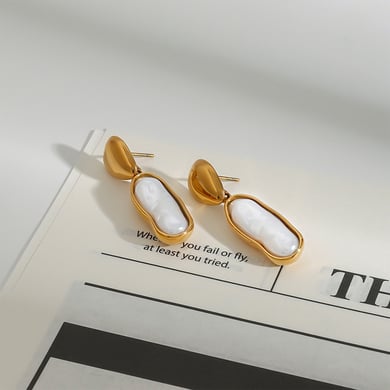 1 Pair Classic Series Irregular Oval Shape Stainless Steel Gold Color Women's Drop Earrings h5 Picture7