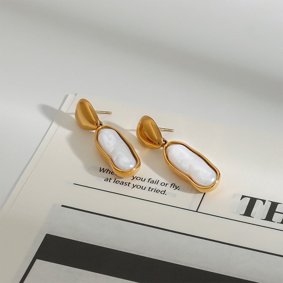 1 Pair Classic Series Irregular Oval Shape Stainless Steel Gold Color Women's Drop Earrings Picture7