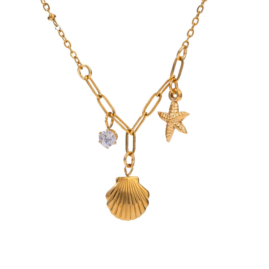 1 Piece Simple Vacation Style Hammered Starfish Shape Stainless Steel 18K Gold Plated Rhinestone Women's Pendant Necklace Picture5