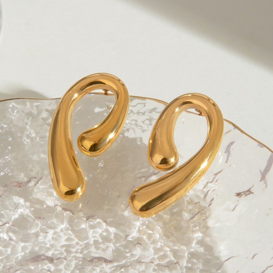 1 Pair Simple Series Simple Droplet Stainless Steel 18K Gold Plated Women Stud Earrings Picture4