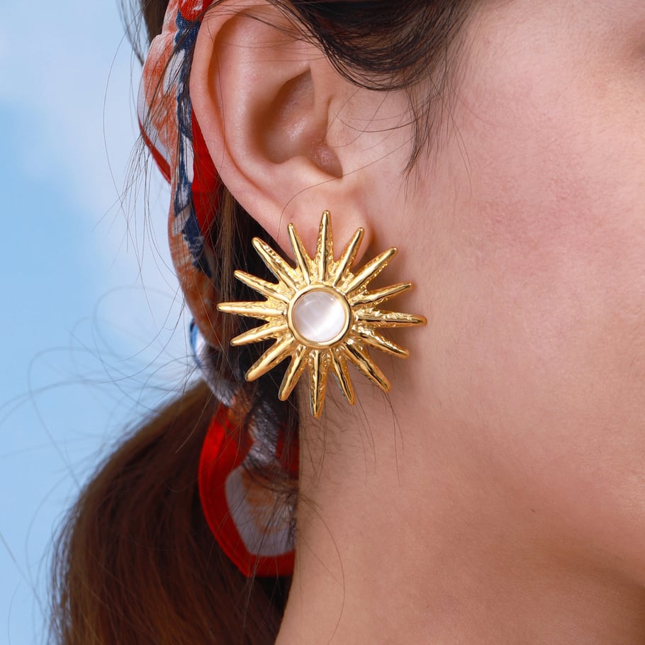 1 Pair Luxurious Series Ins Style Sun/Moon Stainless Steel   Gold Color Plated Women's Stud Earrings Picture8