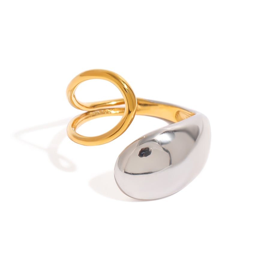 Anillos individuales de acero inoxidable ovalados de color dorado para mujer, serie simple de Europa y América, 1 pieza Imagen6