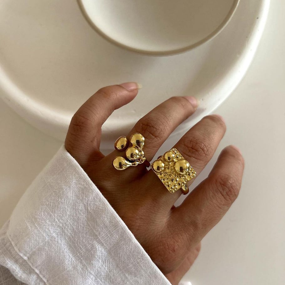 1 Pair Simple Series ins style Geometric Stainless Steel 18K Gold Plated Women Adjustable Rings Picture5