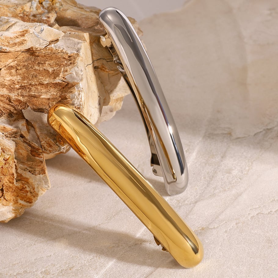 1 par de pinzas para el cabello para mujer, de acero inoxidable chapado en oro de 18 quilates, con diseño geométrico clásico de serie simple Imagen5