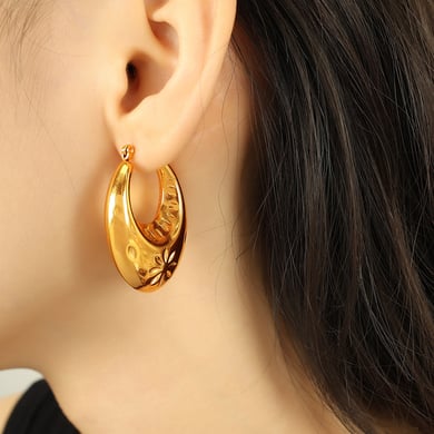 1 Pair Simple Series Retro Geometric Stainless Steel 18K Gold Plated Women Hoop Earrings h5 Picture6