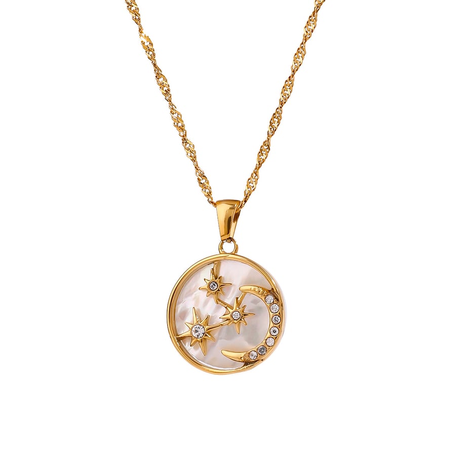Collar con colgante de acero inoxidable dorado para mujer, serie lujosa de Europa y América, con lunas. Imagen10