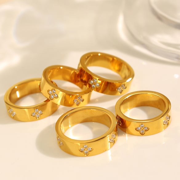 1 Pair Classic Series Chic Geometric Titanium Steel 18K Gold Color Plated Zircon Women's Single Rings