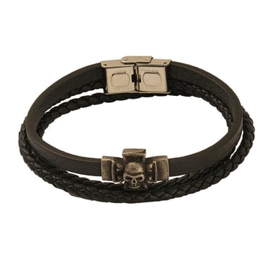 1 Paar Retro All-Match Totenkopf Lederschnur geflochtenes Armband Herren Titan Stahl Magnetverschluss Armband Zubehör Herren Herrenarmband h5 Bild6