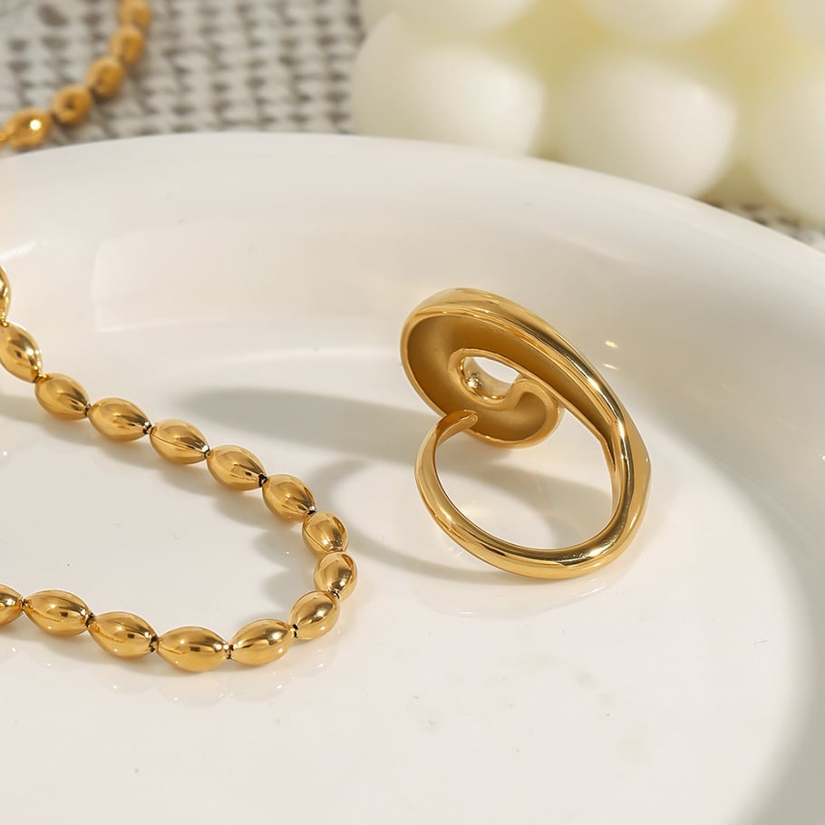 Anillos individuales de acero inoxidable dorados para mujer, serie simple, estilo europeo y americano, 1 unidad Imagen4