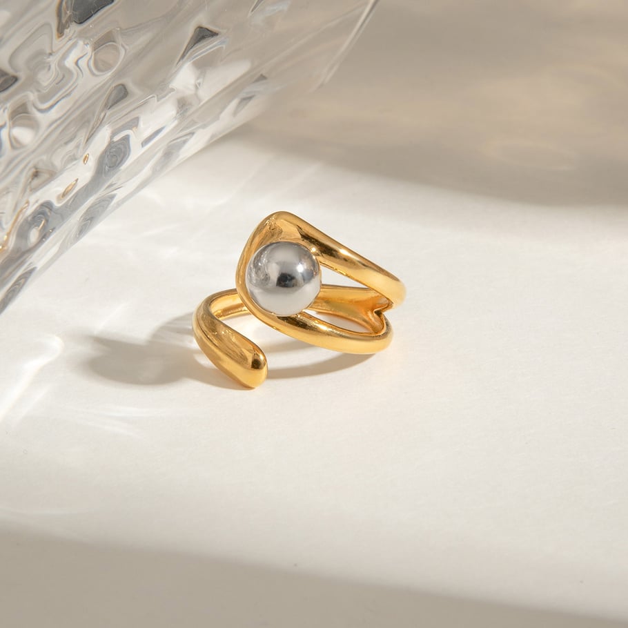 1 Pair Modern Series Fashionable Irregular Stainless Steel Gold Color Women's Single Rings Picture4