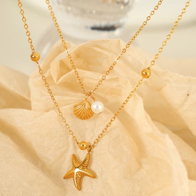1 Piece Simple Series Simple Turtle Stainless Steel 18K Gold Plated Artificial Pearl Women Layered Necklaces h5 Picture3