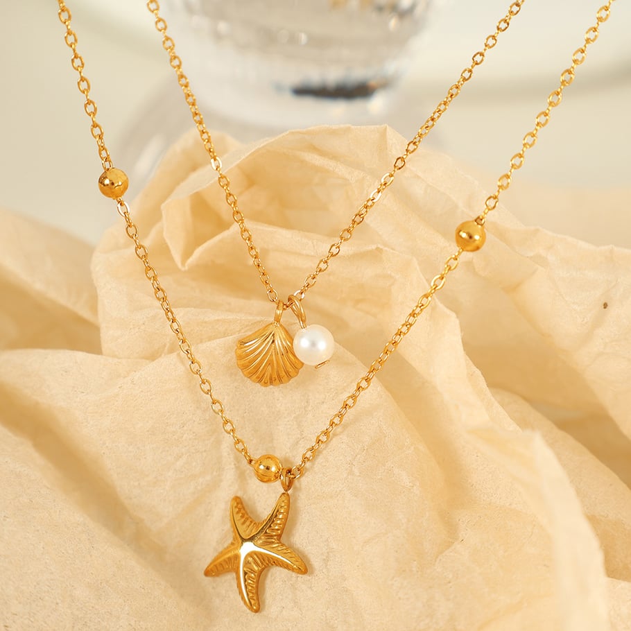 1 Piece Simple Series Simple Turtle Stainless Steel 18K Gold Plated Artificial Pearl Women Layered Necklaces Picture3