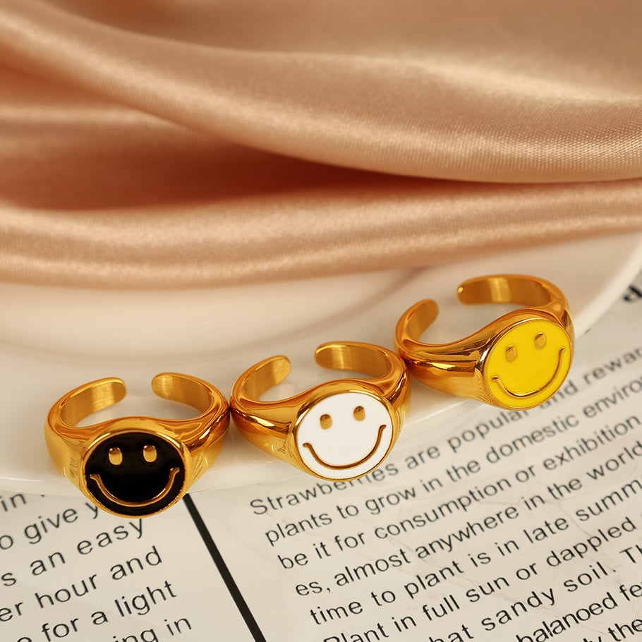 1 Pair Simple Series Simple Cartoon Stainless Steel 18K Gold Plated Women Adjustable Rings Picture4
