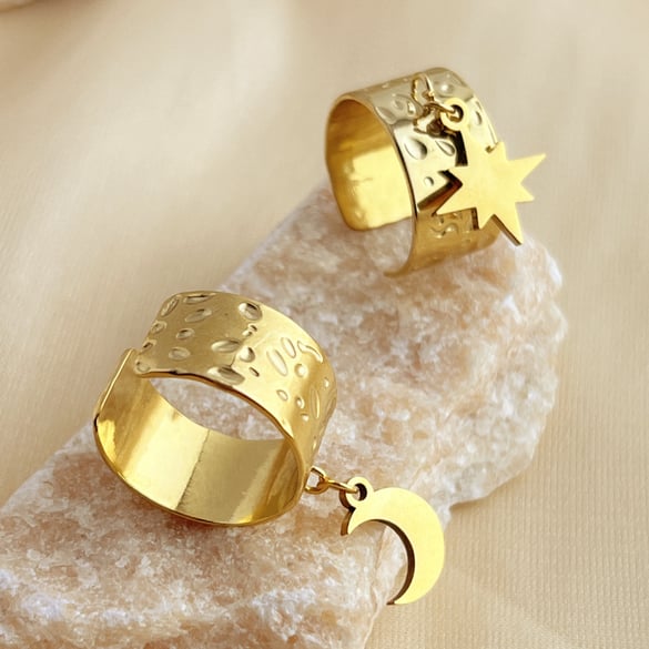 1 stuk Simple Series Simple Sun/Moon roestvrij staal goudkleurige verstelbare damesringen 2