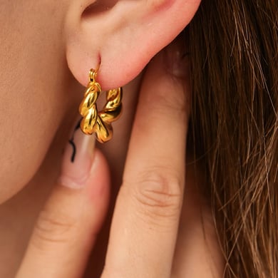 1 par de pendientes de aro de acero inoxidable anulares de color dorado para mujer, serie clásica de Europa y América h5 Imagen7