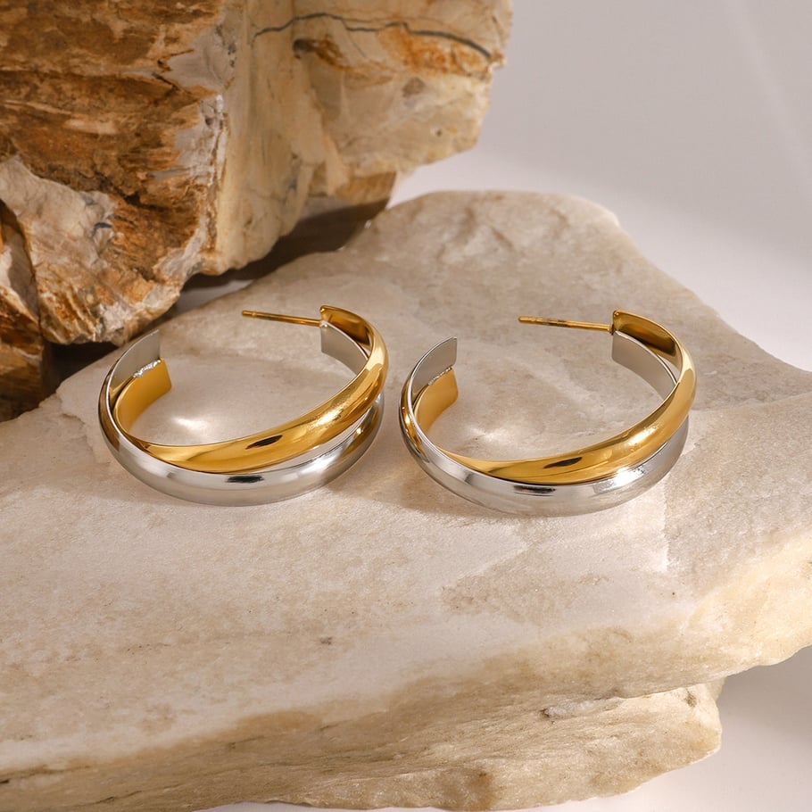 1 Paar Simple Series Simple Line Edelstahl 18 Karat vergoldete Creolen für Damen Bild4