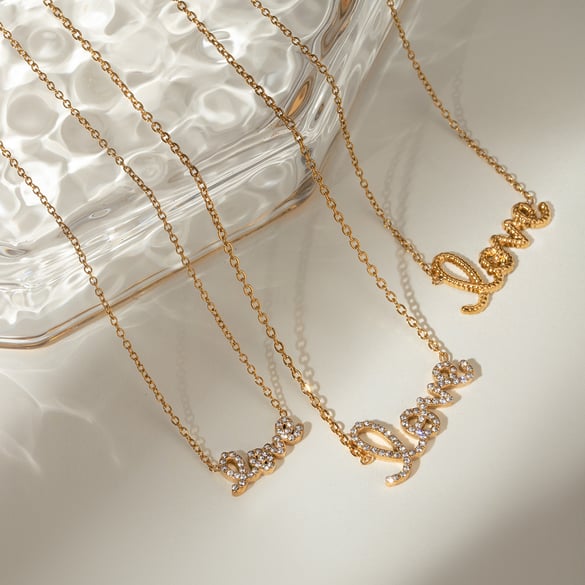 1 Piece Simple Series Casual Letter Stainless Steel 18K Gold Plated Rhinestone Women Pendant necklaces