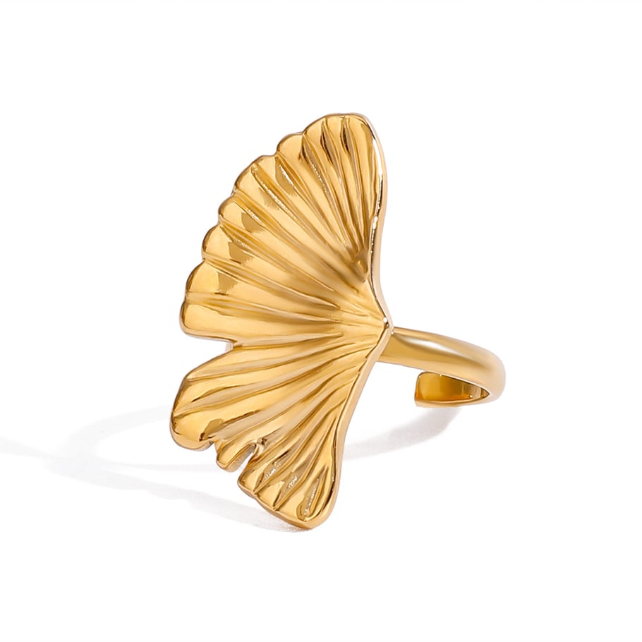 Anillos ajustables para mujer de acero inoxidable color dorado con diseño de planta natural, serie romántica, 1 pieza Imagen9